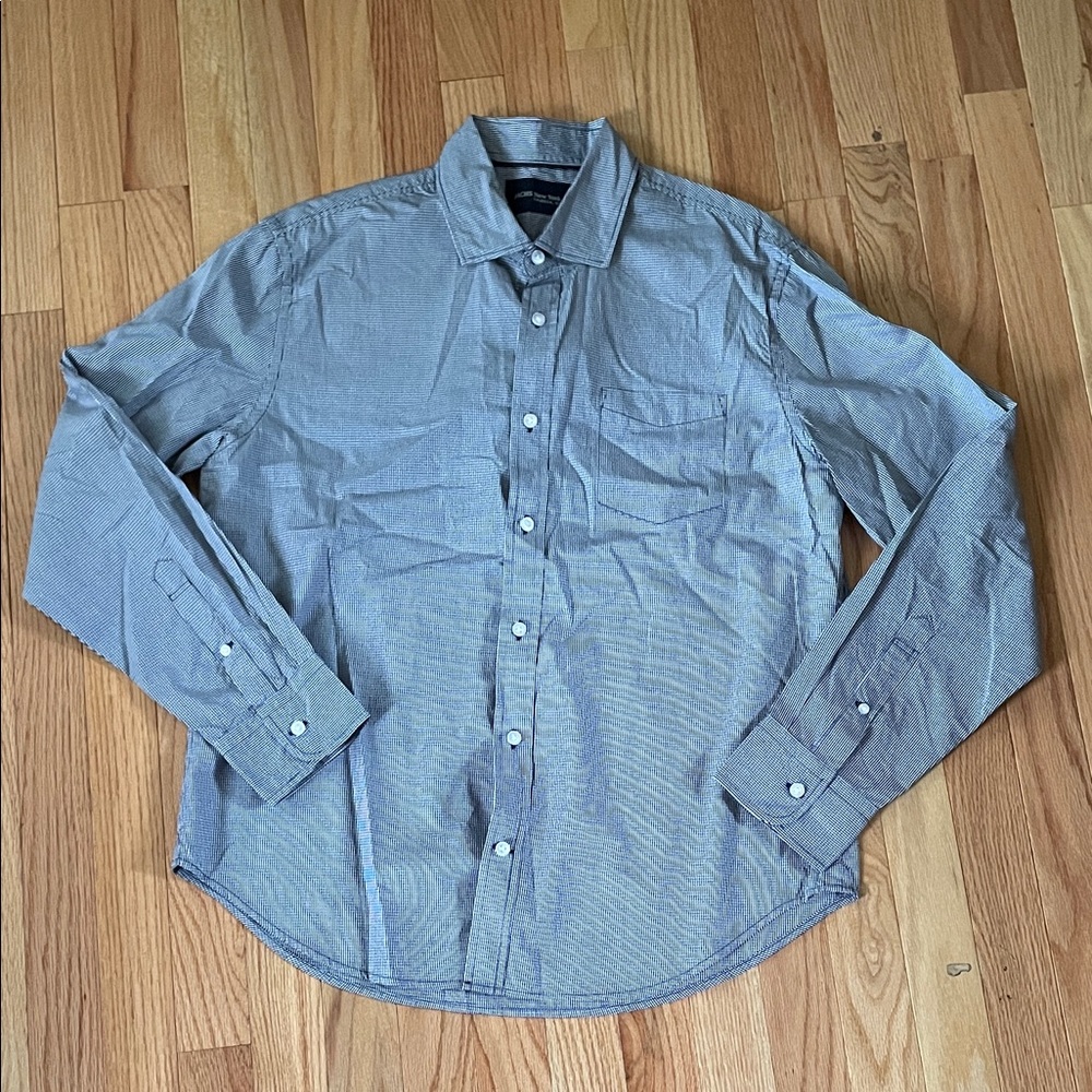 Jachs New York Shirt Mens Large Blue White Check Button Up Casual Preppy Cotton